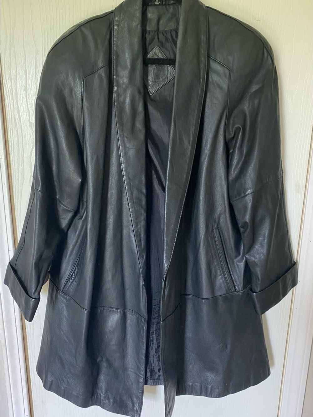 Jacqueline Ferrar Leather Trench Coat Womens Large Petite Jacket 1980s Vintage